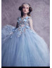 Blue Beaded Lace Tulle Flower Girl Dress